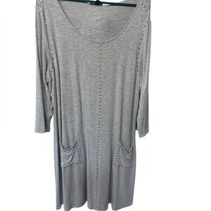 Tribal Gray Long Sleeve Dress with Stud Accents